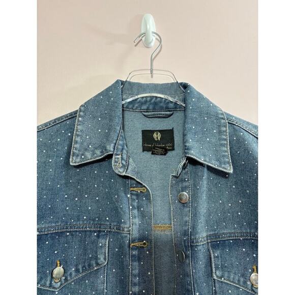 House of Harlow Crystal Studded Denim Button Down Top In Blue Size XS - Picture 2 of 7